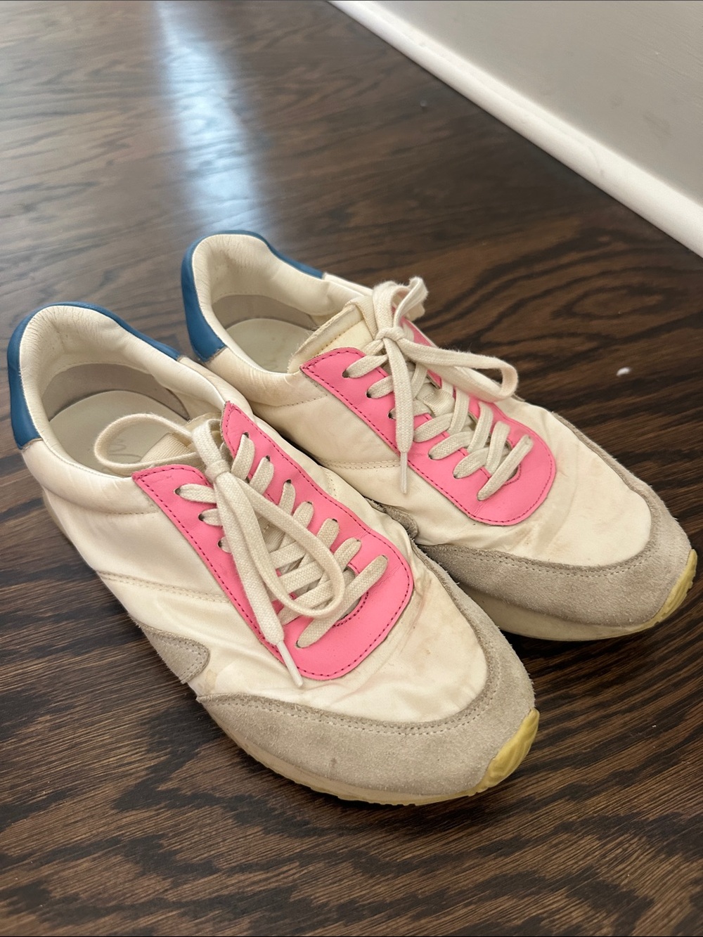 Matisse Cream Sneakers with Pink Accents and Blue Heel